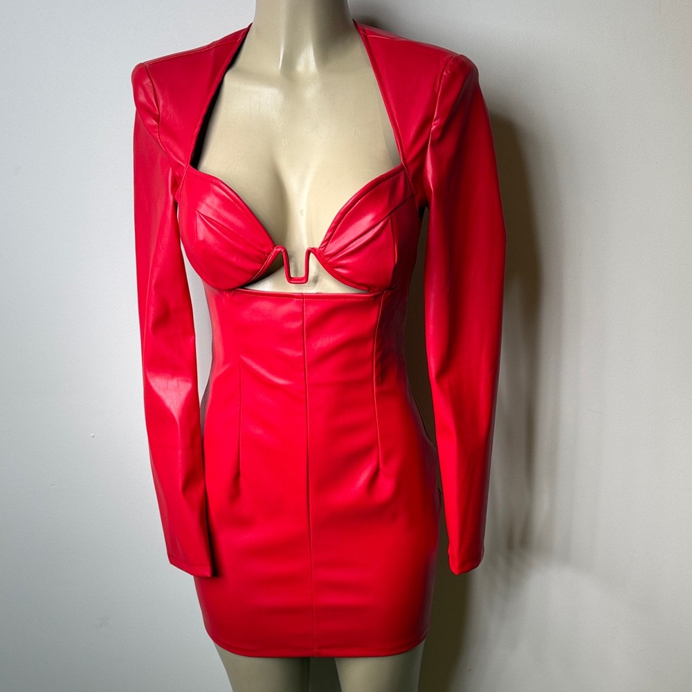 PrettyLittleThing Red Faux Leather Mini Dress